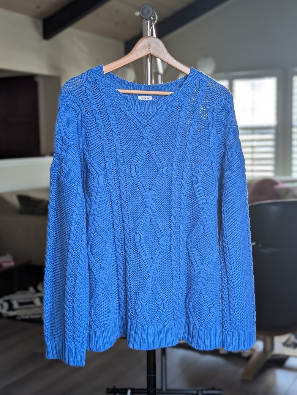 Cotton On Cobalt Blue Oversized Pullover Cable Knit Crewneck Sweater Size Small